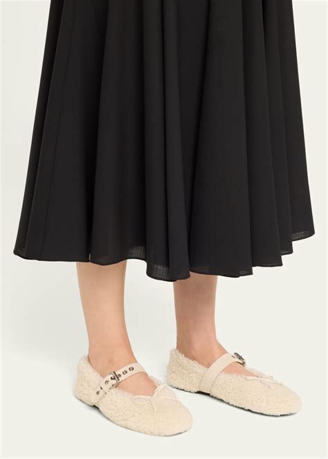 Miu Miu Shearling Mary Jane Ballerina Flats 